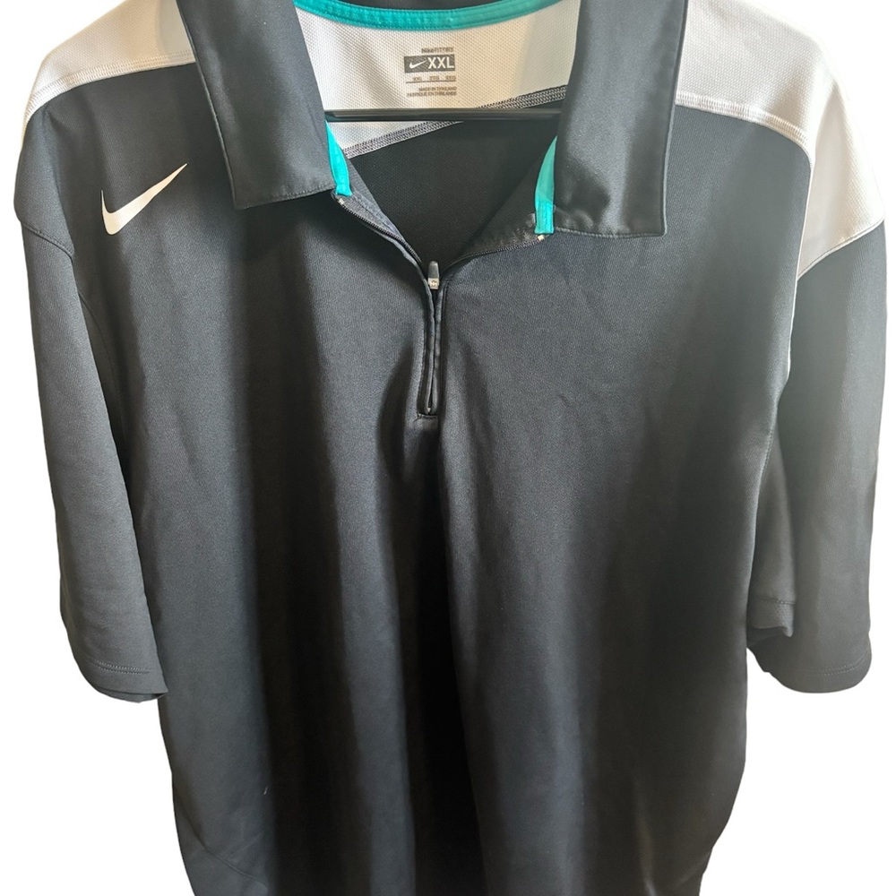 Nike Shirt Mens XXL Black/White Fit Dry Zipper Polo Performance Mesh